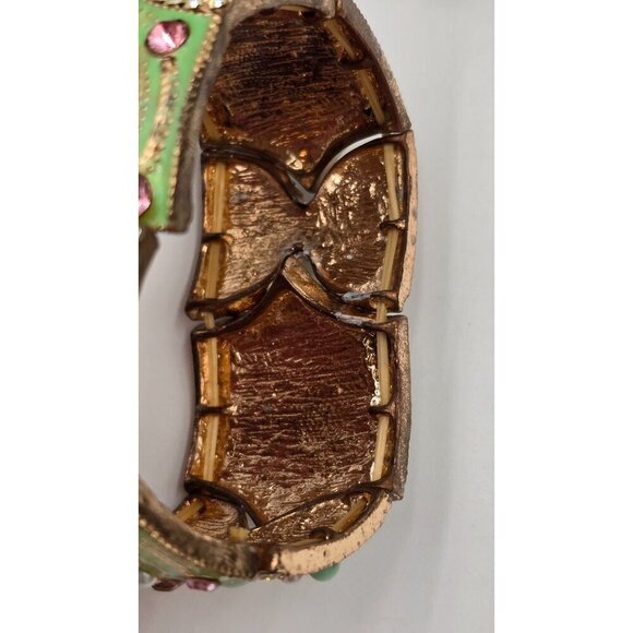 Vintage Enamel Panel Stretch Bracelet Mint Green Peach Costume Jewelry - Picture 3 of 8